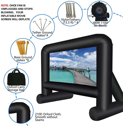 16 Feet Inflatable Movie Screen Outdoor Projection Screen- Easy Set up, Mega Blow Up Screen