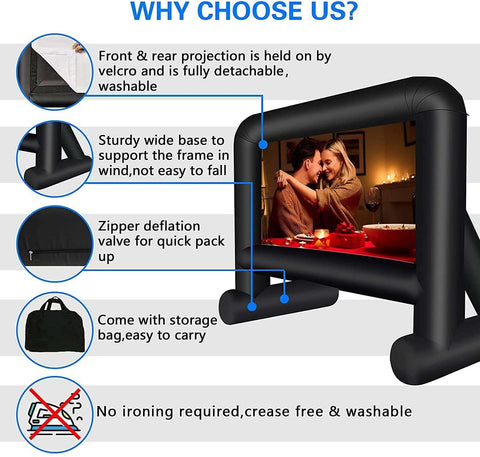 16 Feet Inflatable Movie Screen Outdoor Projection Screen- Easy Set up, Mega Blow Up Screen