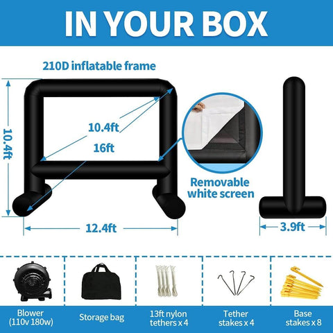 16 Feet Inflatable Movie Screen Outdoor Theater Blow Up Projection Screen Front & Rear Projection