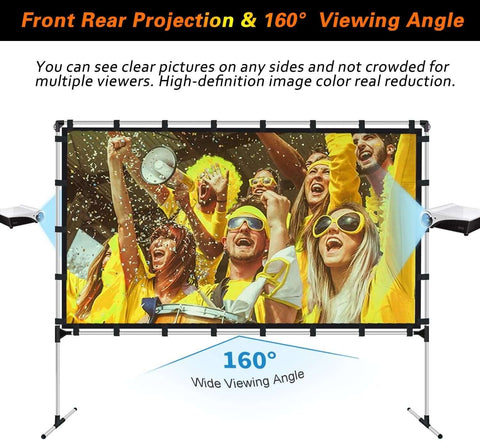 Projector Screen with Stand 120 inch Outdoor Indoor 16:9 4K HD Portable Rear Front Projection Movie Screen